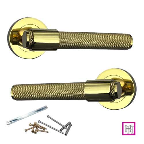 Knurled door handles brass - knurled,