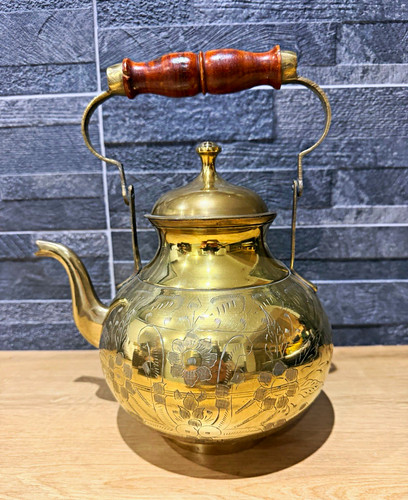 Brass tea kettle gold polished - tea,